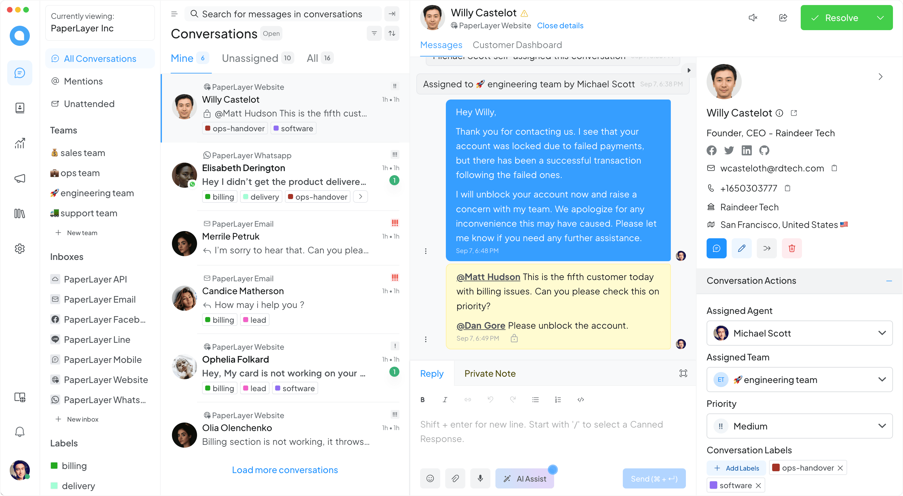 Central de conversas do Plin Chat